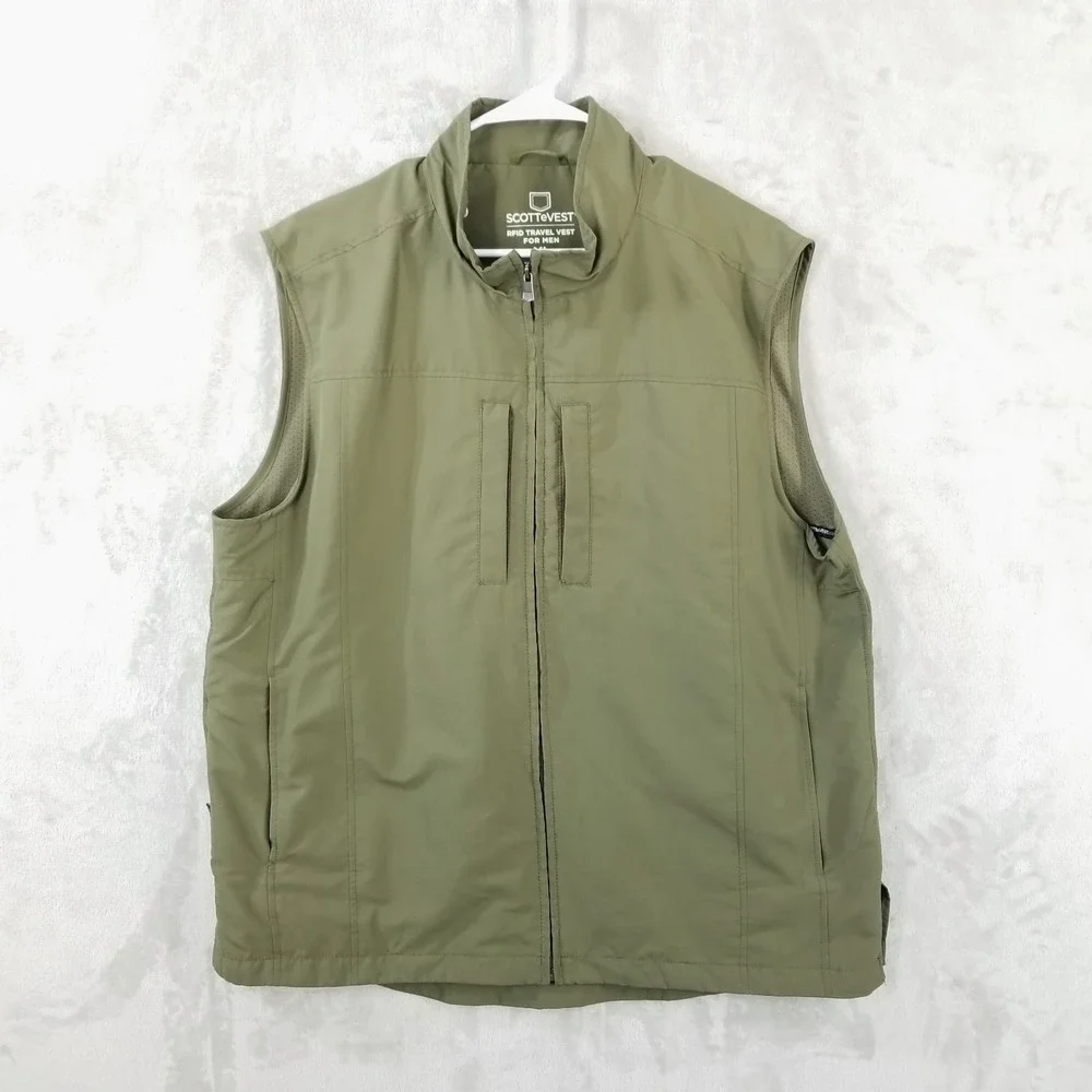 SCOTTeVEST Vest Mens XL Green RFID Travel Full Zip Multi Pocket TEC Outdoor